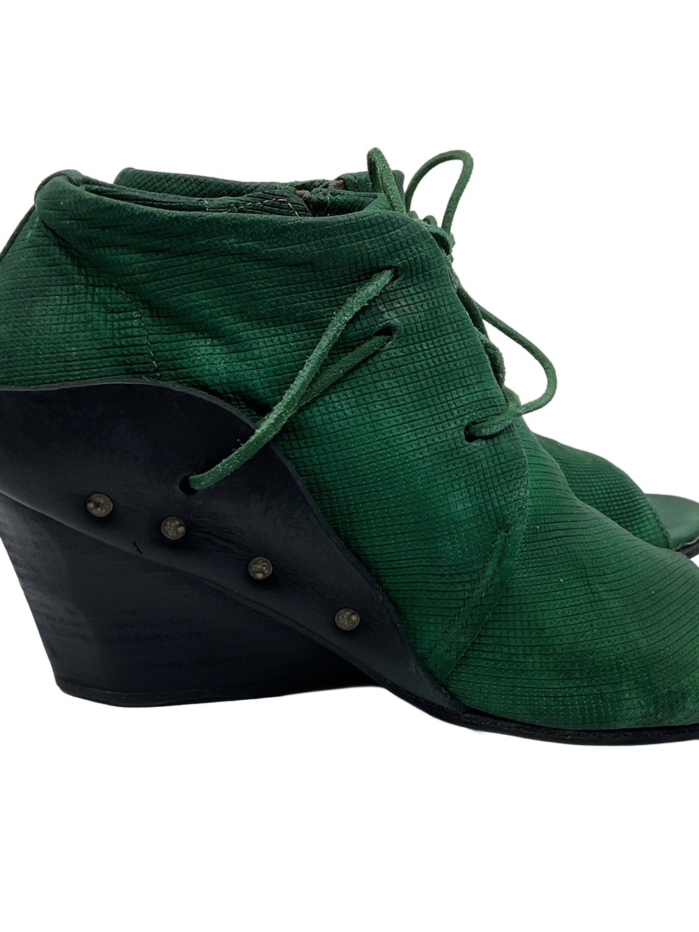 A.S.98 Green Lace-Up Wedge Ankle Boots